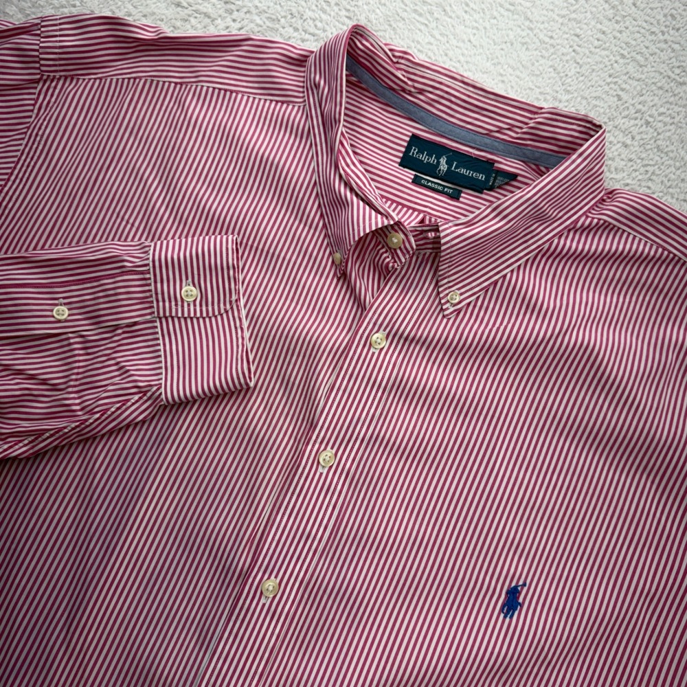 Polo Ralph Lauren Mens 4XLT Red White Striped Classic Fit Button Down Shirt